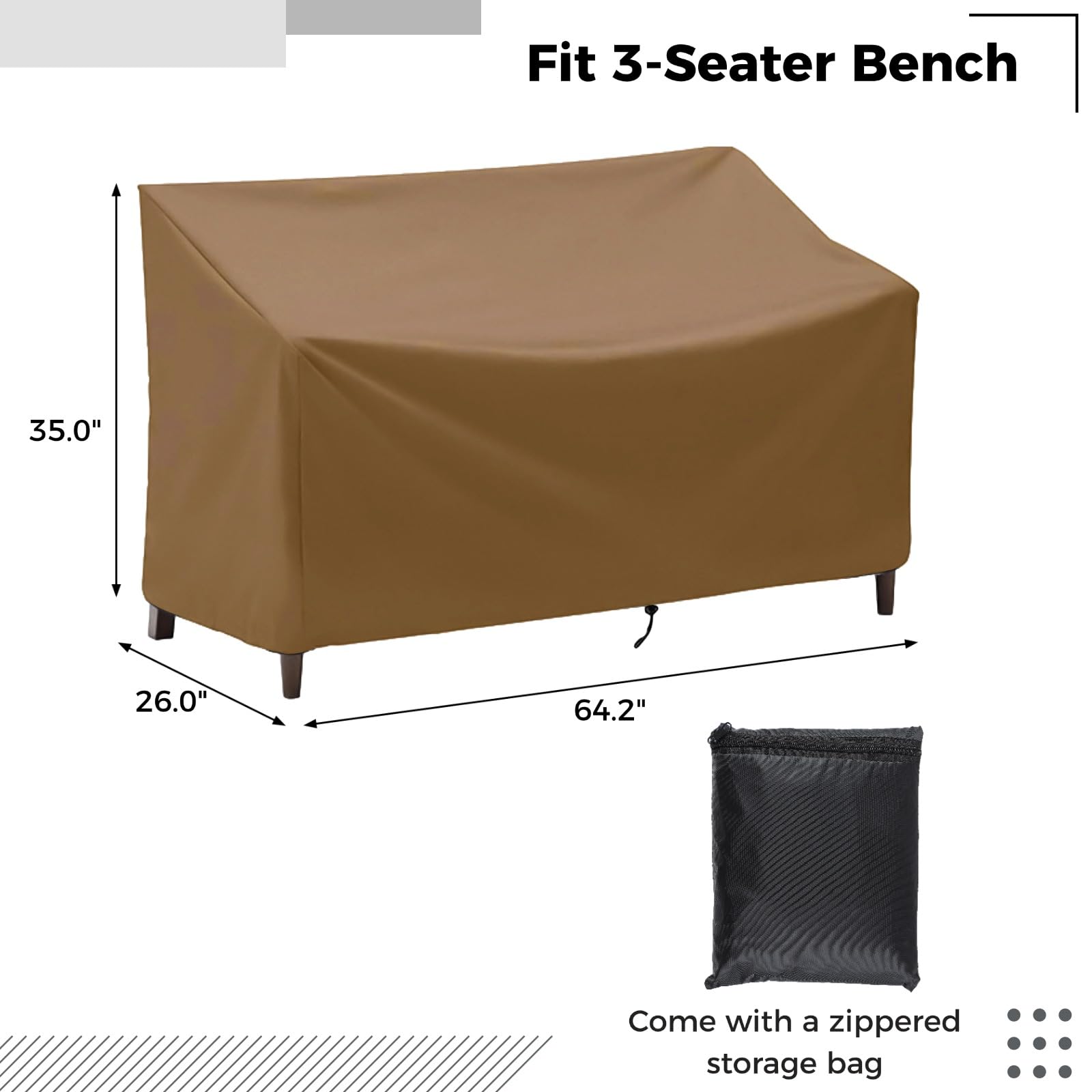 Outdoor Bench Cover for 3-Seater Bench, 210D Waterproof Outdoor Patio Furniture Cover, All Weather Resistant Bench Cover for Patio Furniture Garden Sofa Chair, 64" L x 26" W x 35" H (3 Seater)