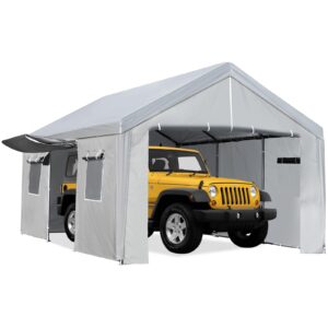 agrestem carport 13 x 20 heavy duty portable garage, waterproof anti-snow carport with removable sidewalls 180g pe fabric, galvanized steel pipe, 4 roll-up ventilated windows, car port for car pickup