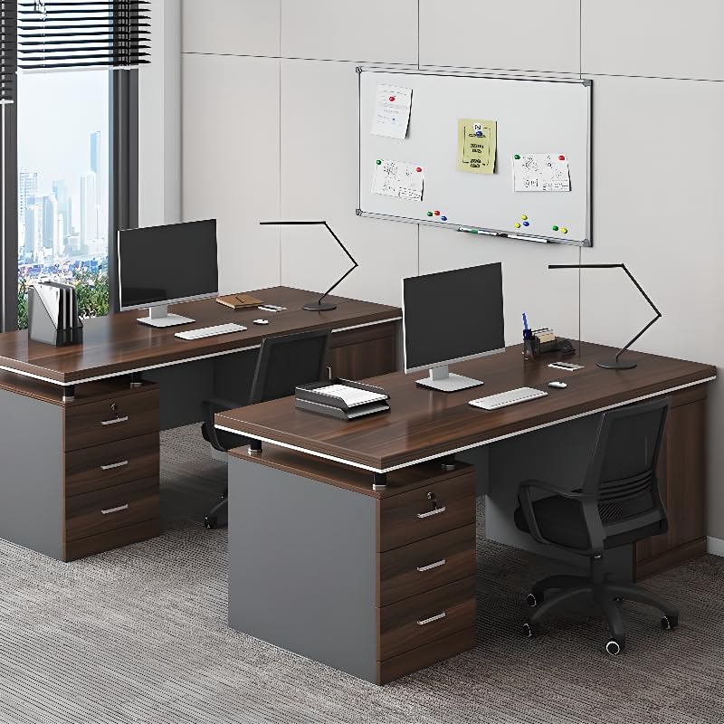 LITFAD Wood Office Computer Desk with Cabinet and Locking Drawer, Cord Management, Modern Executive Desk Simple Writing Desk Home Office Furniture Without Chairs, Brown 47.2" L x 23.6" W x 30.3" H