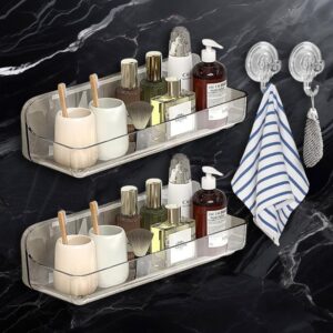 jjunlim acrylic shower organizer, adhesive clear acrylic shelves for bathroom organizer,transparent no drilling wall mount shower rack storage with soap holder and hooks (transparent, long,set of 4)