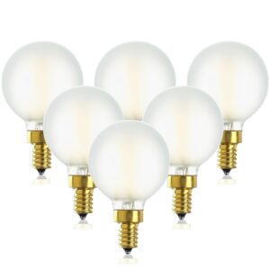 duoled g16.5 light bulb led,dimmable frosted led bulb e12 g16 1/2 led candelabra bulb 40w led edison bulb,soft white 3000k 400lm,type g globe shape e12 base for chandelier,vanity light bulbs,6 count