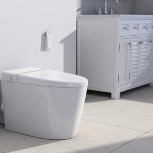 CIPACHO Smart Toilet with Bidet Built In, Modern Bidet Toilet with Heated Seat, One Piece Elongated Bidet Toilet with Auto Flush,Foot Sensor Flush,Warm Air Drying, Remote Control and LED Display