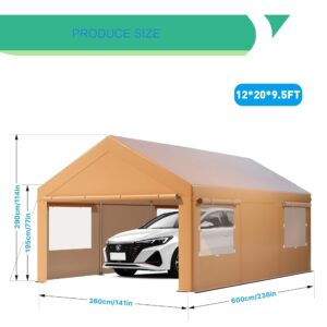 Carport Canopy, MilleLoom Portable Garage with Removable Sidewalls, 10x20 Extra Large Car Carport Heavy Duty, with Roll-Up Ventilated Windows, UV Resistant & Waterproof, for Car, Bike, Truck, Boat