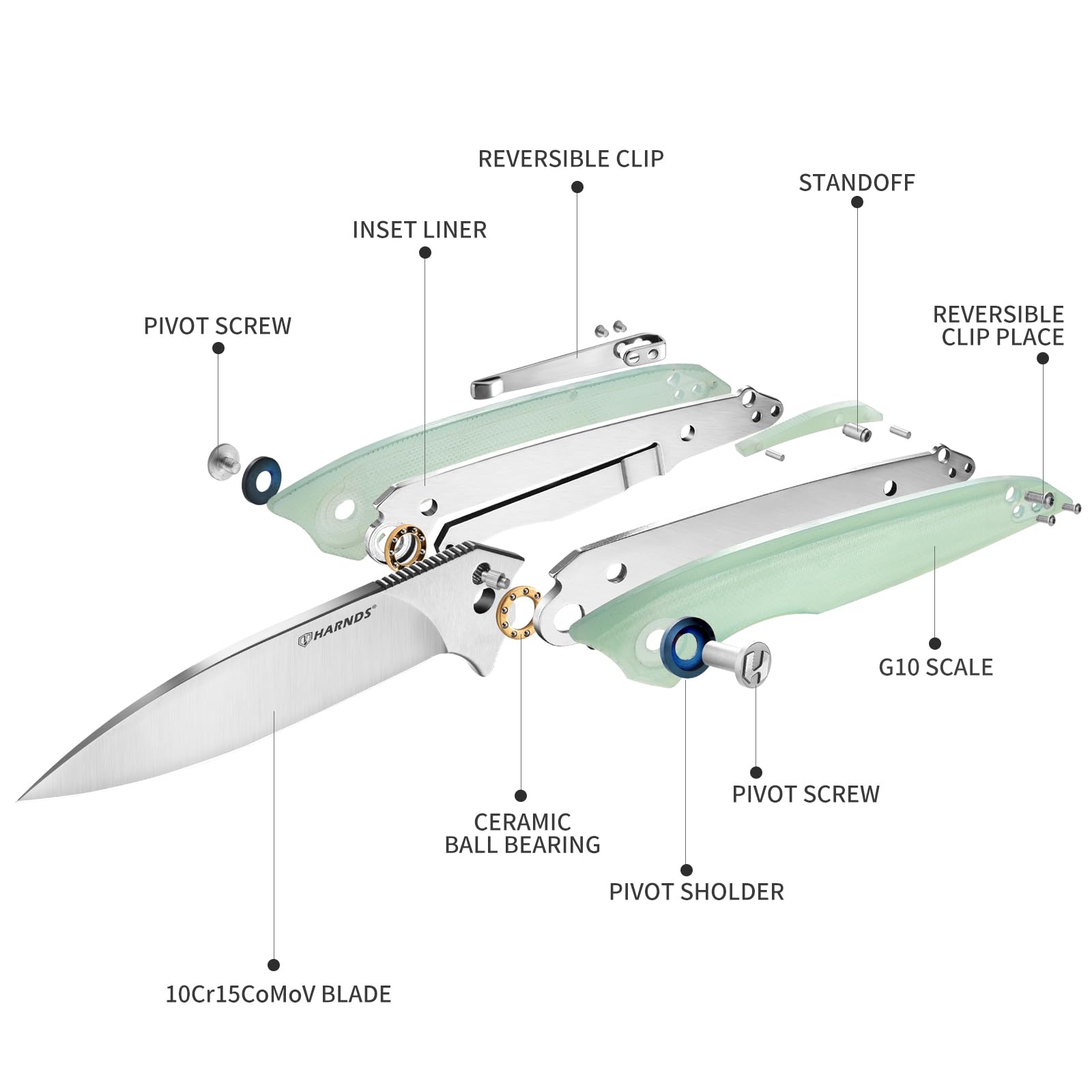 Harnds Folding Pocket Knife, Camping Knife, Survival Knife, Men's Folding Knife, Suitable for Daily Life and Outdoor Hiking, Fishing Use (Transparent Cyan)