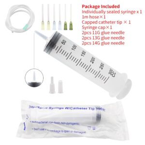 1pcs 300ml Large Syringes with Tube for Liquid Plastic syringes with 1.0m hose glue needle and tip cap for glue dispensing, garden watering, inking, refilling, and measuring (1set 300ml Syringe)