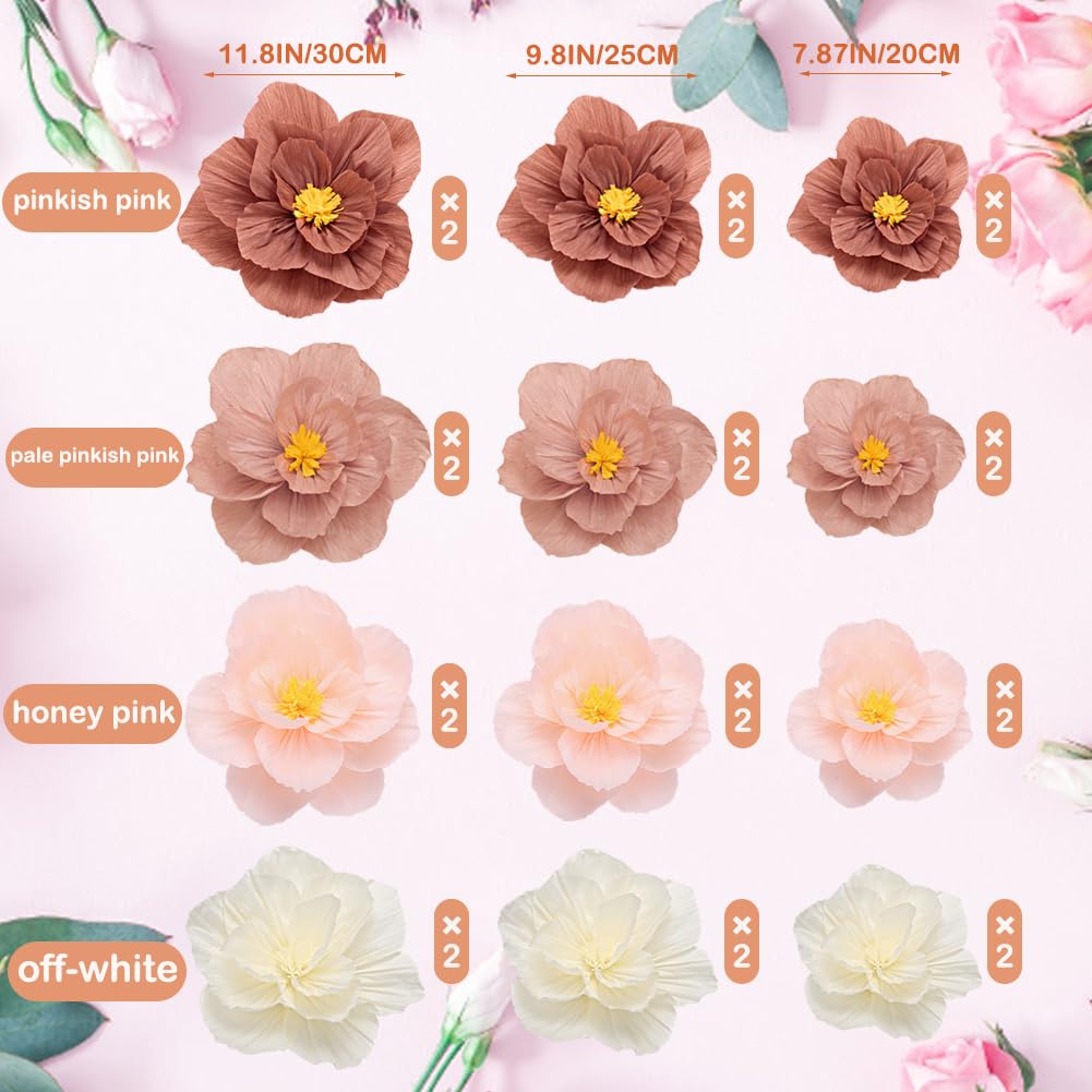 24 Pcs Tissue Paper Flowers, Crepe Paper Flowers Decorations for Wall Flower Party Decorations Crepe Paper for Flower Making for Wedding Party Bridal Shower