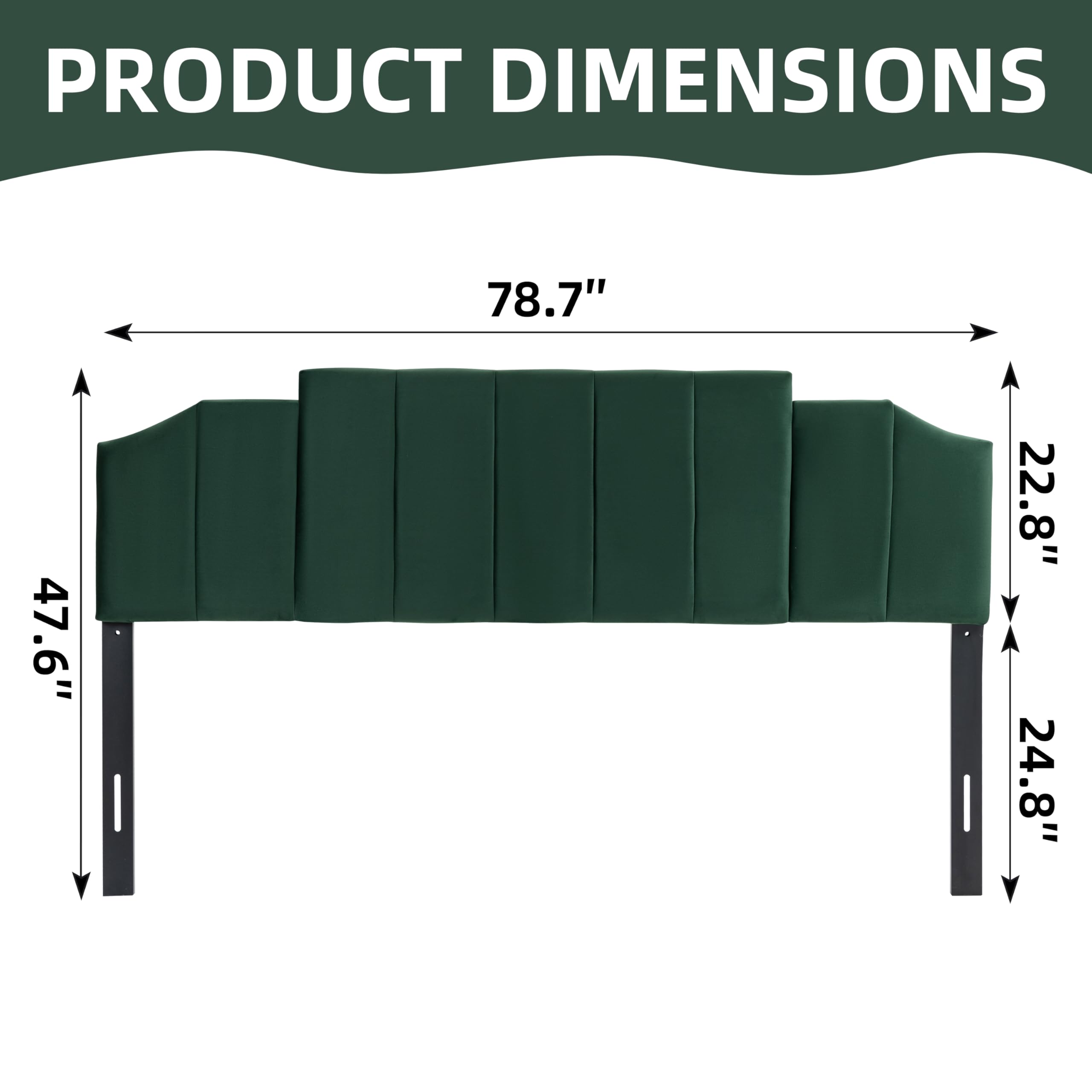 Finnhomy Velvet Upholstered King Size Headboard, Modern Vertical Channel Design, Adjustable Height from 42” to 46” Head Board, Jade