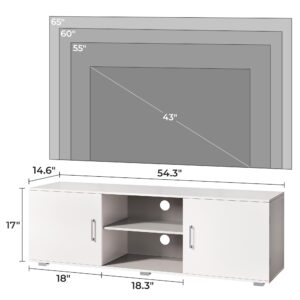 Huuger TV Stand for 55 Inch TV, Entertainment Center with LED Lights, 2 Cabinets, TV Console Media Cabinet with 6 Cable Holes, White TV Stand for Living Room, Bedroom