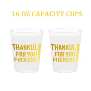 Thankful for You Cups, Happy Friendsgiving Cups, Friendsgiving Decorations, Friendsgiving Party Decorations, Friendsgiving Drinking Cups, BZ Thanksgiving Party Decorations (Gold Foil,16 Count,16 Oz.)