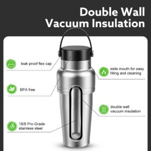 2 IN 1 Wide Mouth Water Bottle 32 oz With Detachable 20 oz Tumbler, Comes with Flex Cap and Slider Lid, Stainless Steel,Double-Wall Vacuum Insulation for Water, Iced Tea or Coffee