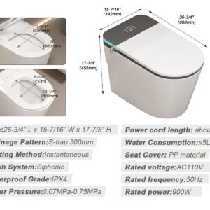 MEJE #MZE013 - Luxury Automatic Toilet,Smart Toilet with Intelligent Bidet,Auto Open and Close,Auto Flush,Heated Seat,Remote Control, Night Light, Switchable Temperature Display,White