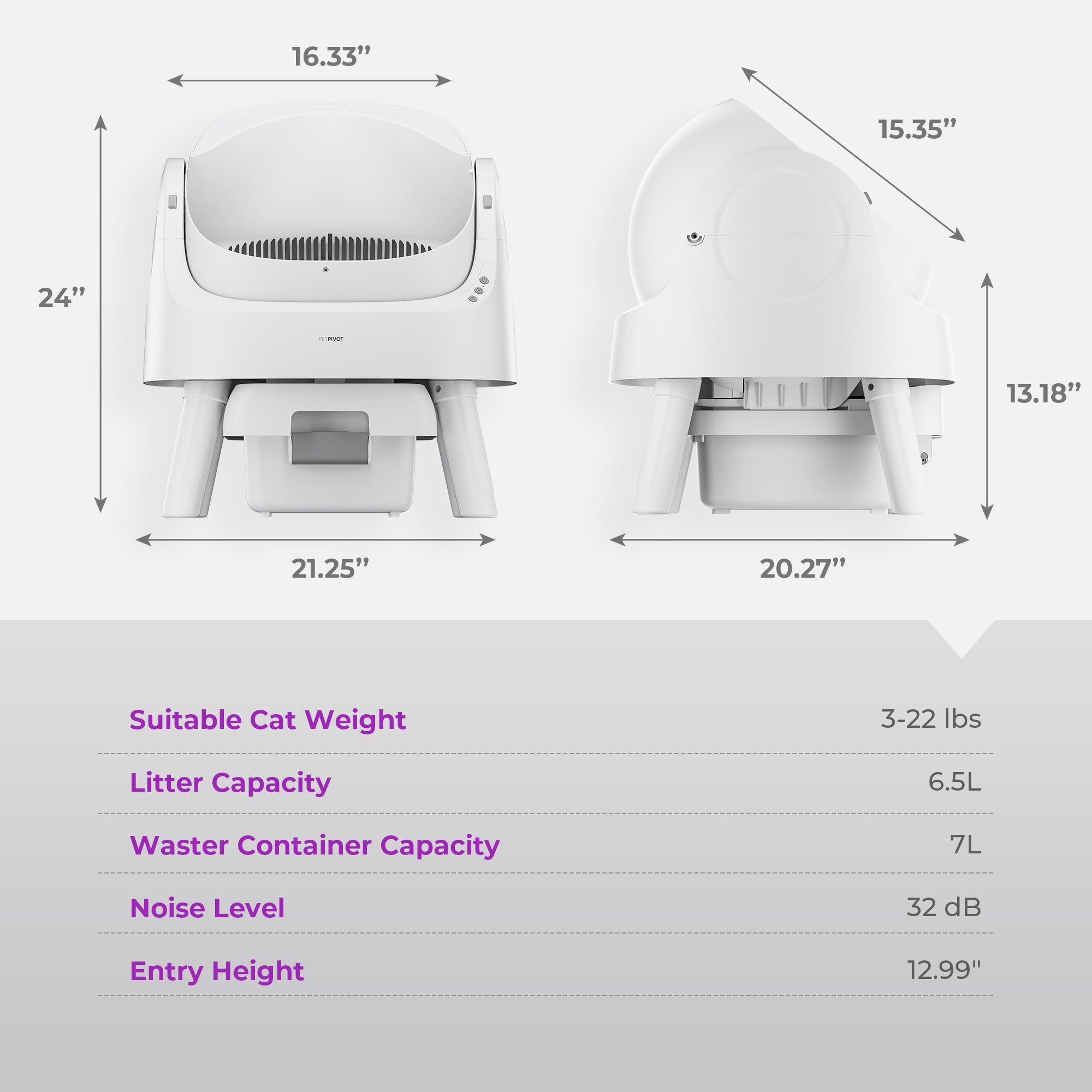 Self Cleaning Cat Litter Box, Open Top Litter Box for Multiple Cats, Automatic Cat Litter Box with Liners and Mat Included, White