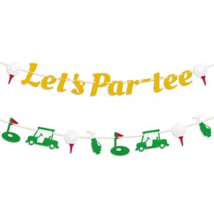 gifloon pre-strung golf themed birthday banner, no-diy let’s par-tee banner golf sports theme party decorations for retirement baby shower, gold