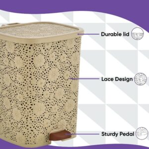 Generic VcJta 6 qt Beige Lace Design Pedal Trash Can, Small Step-on Garbage Bin Waste Bin, E275643261524