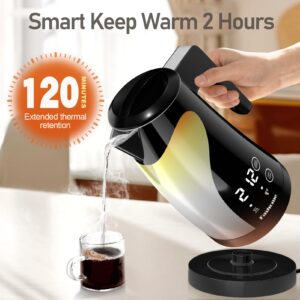 Electric Kettle Temperature Control, 304 Stainless Steel Interior, BPA-Free, Double Wall 1.25L Hot Water Boiler, 1200W Tea Kettle with Auto Shut-Off & Boil Dry Protection, Cordless Base (KCK02A)