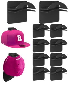 quzhunoo 2-in-1 hat hooks (10pcs), no drilling hat holder, strong adhesive hat rack for wall use, hat racks for baseball caps, hat organizer display for wall, door, closet, black