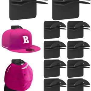 Quzhunoo 2-in-1 Hat Hooks (10PCS), No Drilling Hat Holder, Strong Adhesive Hat Rack for Wall Use, Hat Racks for Baseball Caps, Hat Organizer Display for Wall, Door, Closet, Black