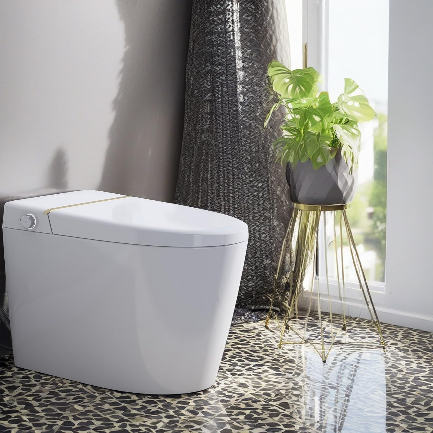 CIPACHO Smart Toilet with Bidet Built In, Modern Bidet Toilet with Heated Seat, One Piece Elongated Bidet Toilet with Auto Flush,Foot Sensor Flush,Warm Air Drying, Remote Control and LED Display