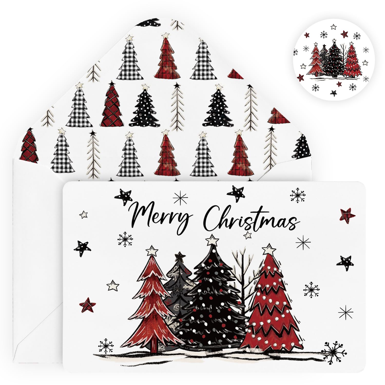 Artoid Mode 24 Pack Merry Christmas Thank You Cards Star Snowflake Xmas Tree Greeting Cards Gift With Envelope Sticker Blank Note Cards for Birthday Wedding Baby Shower Bridal Shower, 4 x 6 Inch