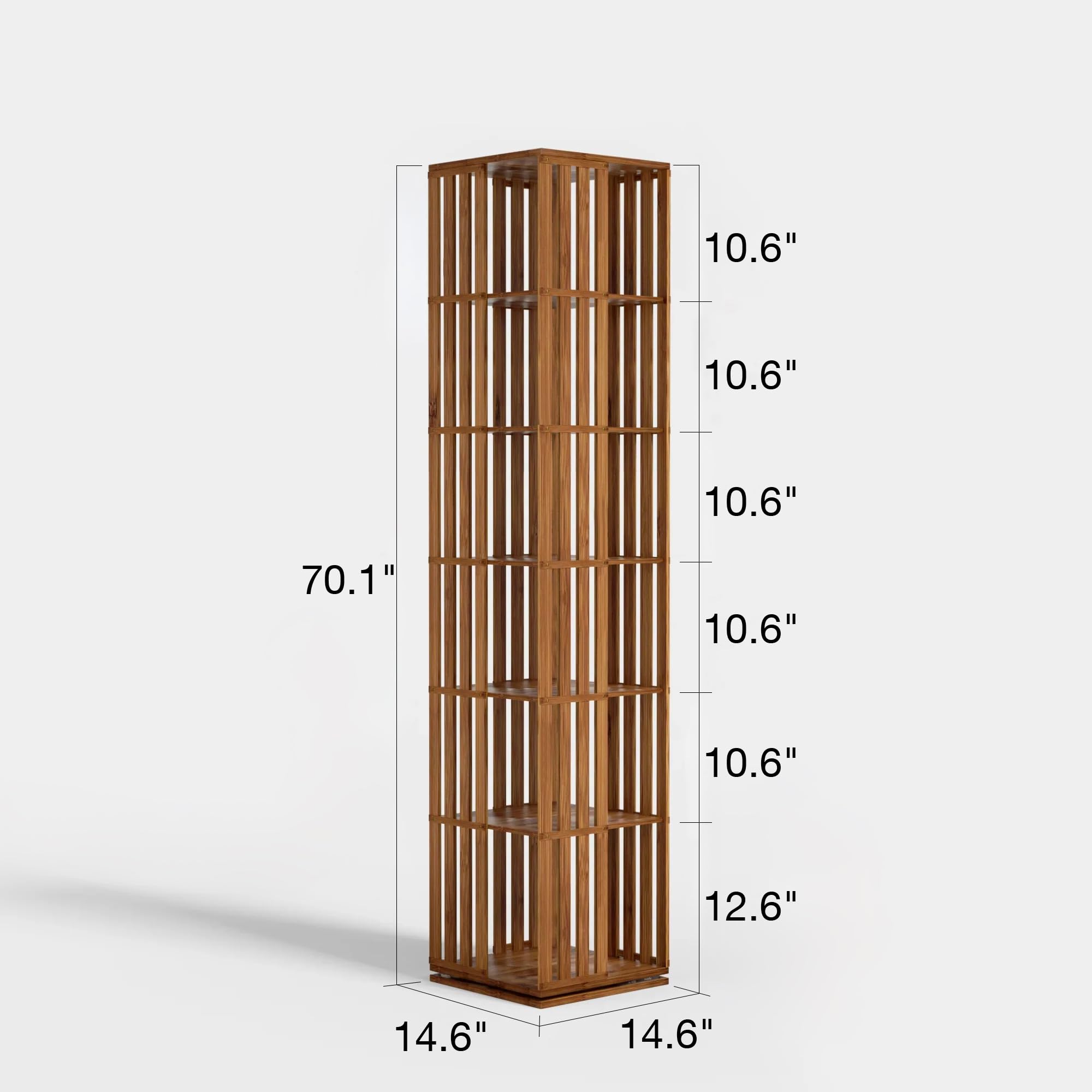 YOWOS Rotating Bookshelf Tower, 360 Display Spinning Bookshelf, Bamboo Bookshelf Floor Standing Storage Rack, Wood Narrow Book Shelf Organizer for Kids&Adults, Walnut 6 Tier