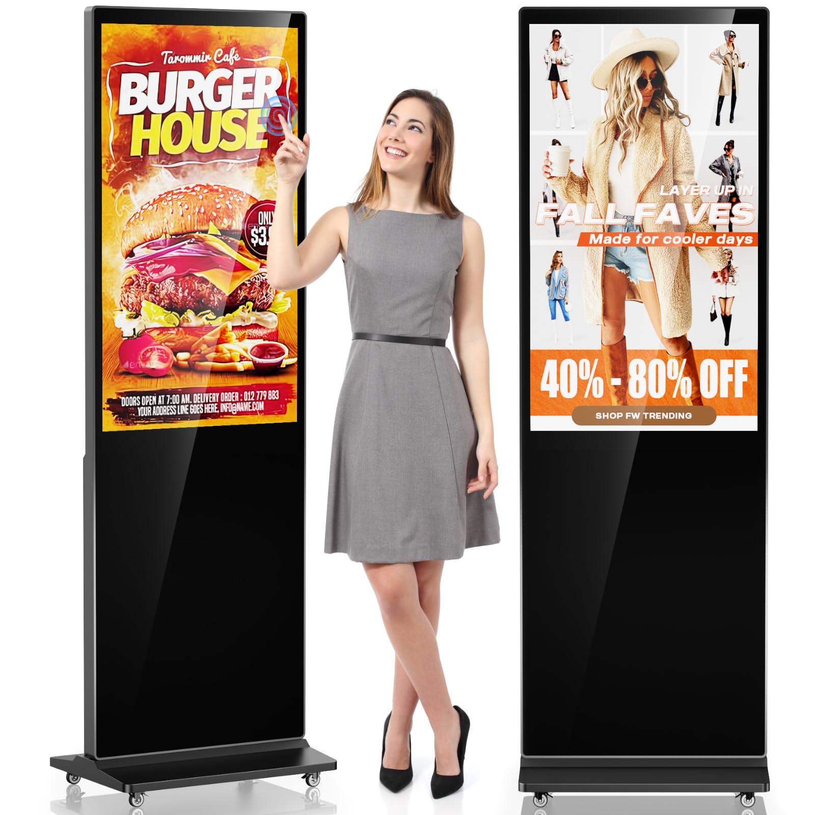 antfraer 43 Inch Digital Signage Kiosks Touchscreen, Floor Standing Advertising Display Screen with 600 Nits High Brightness Commercial LCD Totem Android OS with Auto Media Player