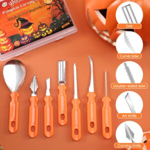 Alinnart Pumpkin Carving Kit, Professional Stainless Steel Carving Tools for Halloween, 7 Piece Heavy Duty Jack-O-Lantern Decoration Sculpting Knife Set for Adults and Kids