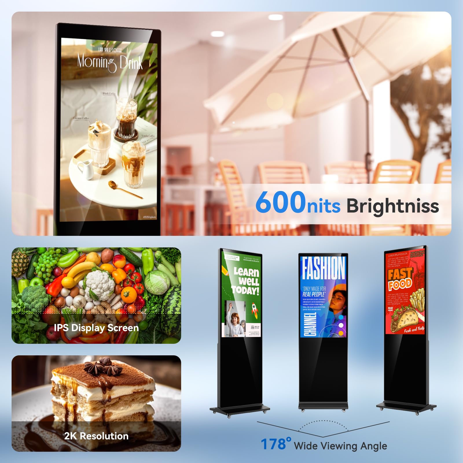 antfraer Digital Signage Display, 43 Inch Touchscreen Floor Standing Digital Kiosks Interactive Displays Android 11.0 OS 4GB RAM 32GB ROM with WiFi HDMI/USB Auto AD Player, Customization Logo