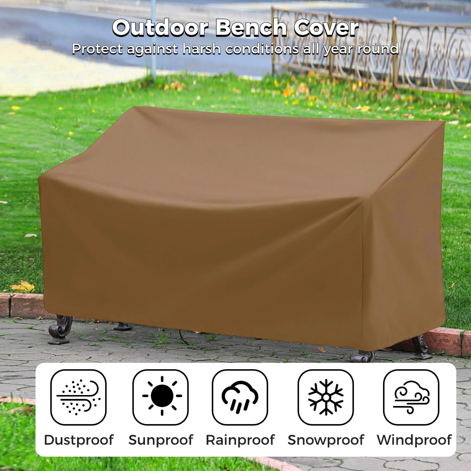 Outdoor Bench Cover for 3-Seater Bench, 210D Waterproof Outdoor Patio Furniture Cover, All Weather Resistant Bench Cover for Patio Furniture Garden Sofa Chair, 64" L x 26" W x 35" H (3 Seater)