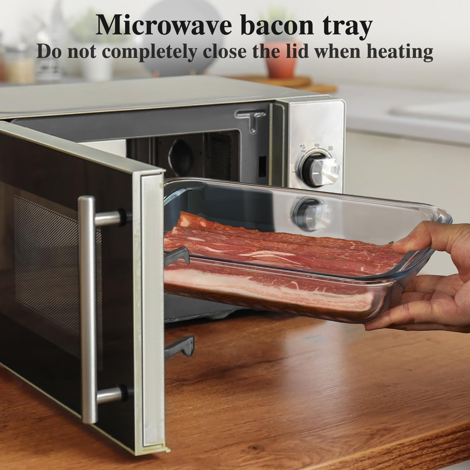 Microwave Bacon Cooker with Cover，Glass Airtight Bacon Container Keep for Refrigerator BPA Free Dishwasher and Microwave Oven Safe Refrigerator Organizers and Storage for Cheese lunchmeat Pizza Cooker