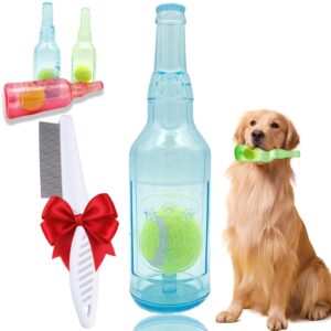 lelebear zentric crunchnplay bottle toy, plastic bottle chew toys for dogs, water bottle toys with ball, dog toy water bottle cruncher (blue, large)