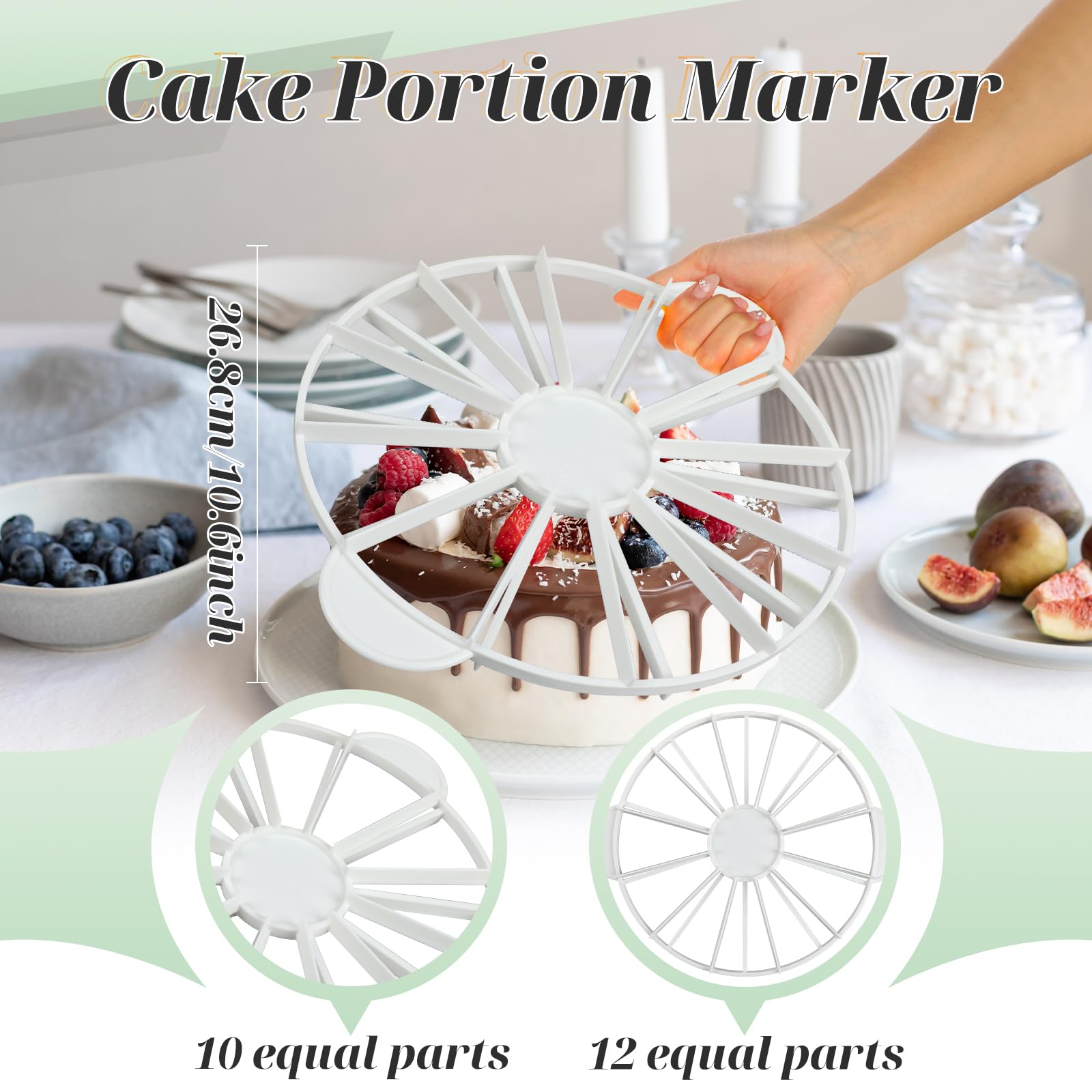 Liobelon Cake Portion Cutter Cake Divider Cheesecake Slicer Cake Slicer for Even Slices Double Sided Cake Portion Marker 10 or 12 Slices,White