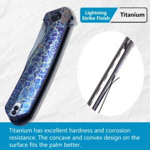 KANSEPT Qilin Pocket Folding Knives for Men EDC Camping Knife 3.24'' Damascus Blade with Titanium with Lightning Strike Finish Handle K1047A3