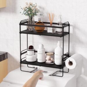 nutsaakk over toilet storage, over toilet bathroom organizer for space saving, 2-tier above toilet storage back of toilet rack for women (black wooden)