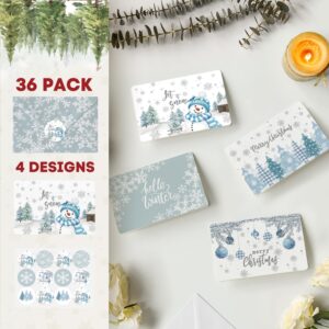 Artoid Mode 36 Pack Merry Christmas Thank You Cards Snowflake Snowman Xmas Tree Greeting Cards Gift With Envelope Sticker Blank Note Cards for Birthday Wedding Baby Shower Bridal Shower, 4 x 6 Inch