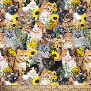 david textiles cats & sunflowers digital cotton fabric by the yard