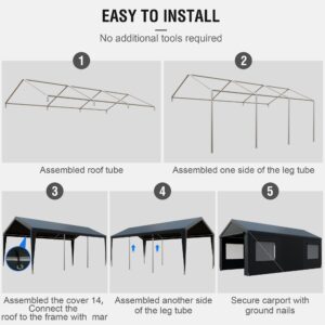 Yardsight 13'x 20' Carport, Heavy Duty Car Canopy Portable Garage with Removable Sidewalls and Roll-up Ventilated Doors & Windows for Car, SUV, Truck, Boat. Gray