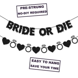 FAKTEEN Bride or Die Banner Bachelorette Party Decorations for Women Girls, Ring Black Heart Garland Bride to Be Sign Halloween Gothic Bridal Shower Engagement Wedding Party Supplies