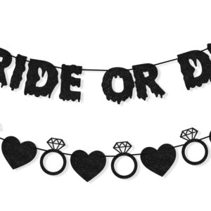 FAKTEEN Bride or Die Banner Bachelorette Party Decorations for Women Girls, Ring Black Heart Garland Bride to Be Sign Halloween Gothic Bridal Shower Engagement Wedding Party Supplies