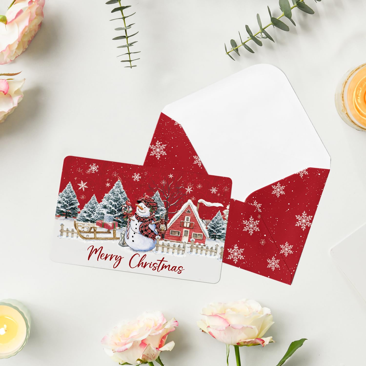 Artoid Mode 24 Pack Merry Christmas Thank You Cards House Snowman Xmas Tree Greeting Cards Gift With Envelope Sticker Blank Note Cards for Birthday Wedding Baby Shower Bridal Shower, 4 x 6 Inch