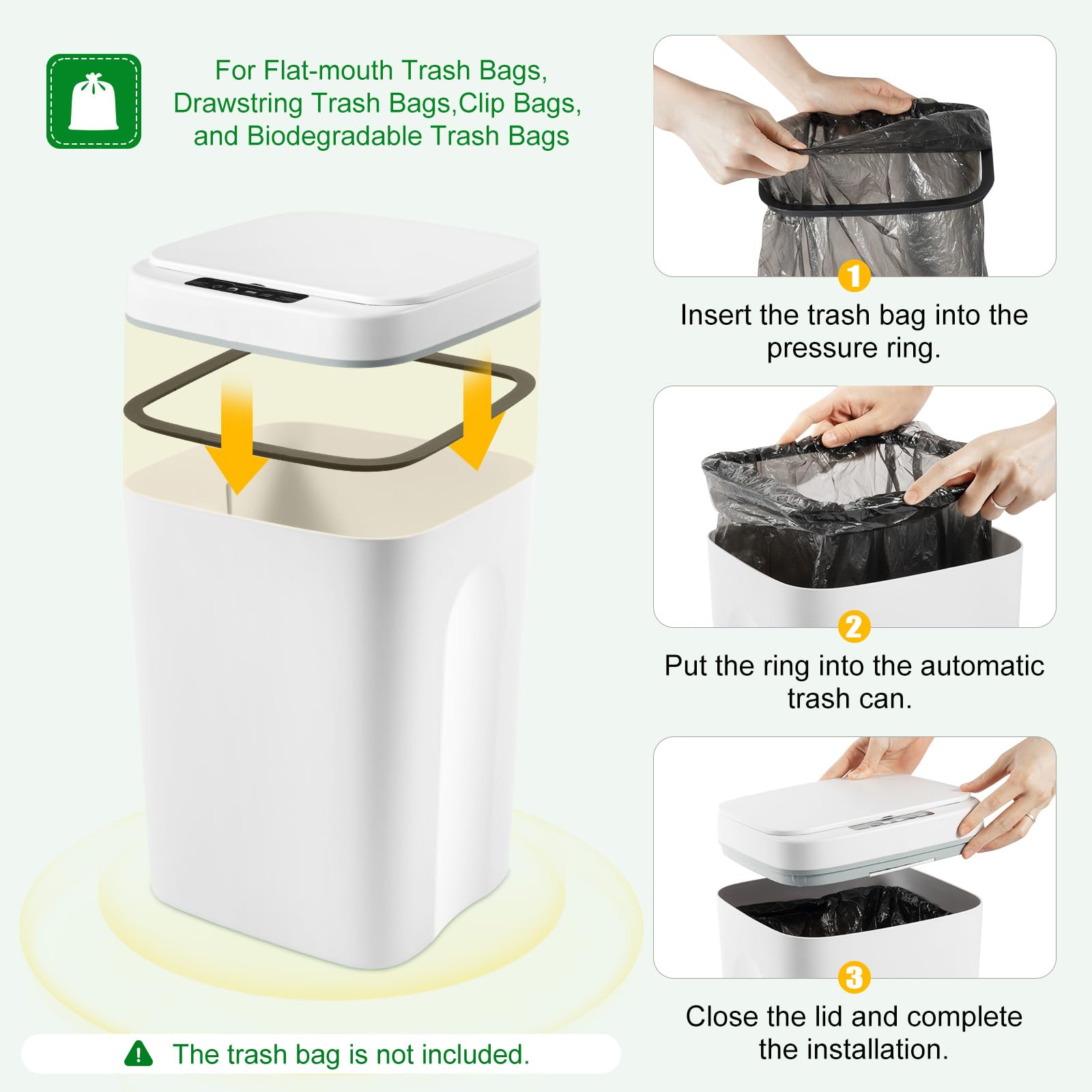 DONSU 4.22 Gallon Trash Can Touchless,Automatic Motion Sensor Smart Trash Can for Bedroom Living Room RV Office Kitchen Dorm Toilet