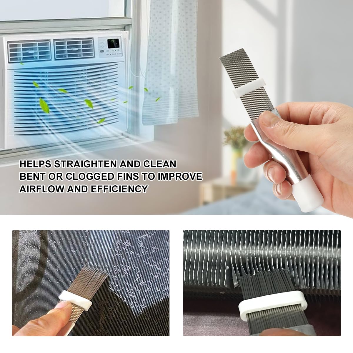 LANMU Air Conditioner Evaporator Coil Cleaning Brush AC Condenser Coil Fin Comb Straightener HVAC Cleaner Brush (1 Fin Comb + 1 Dual-Sided Evaporator Coil Cleaner Brush)