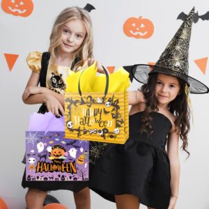 Ranfashiong 13" Halloween Large Gift Bag with Card and Tissue Paper Pumpkin Design Trick or Treat Party - Purple yellow 2Pcs