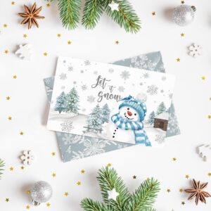 Artoid Mode 36 Pack Merry Christmas Thank You Cards Snowflake Snowman Xmas Tree Greeting Cards Gift With Envelope Sticker Blank Note Cards for Birthday Wedding Baby Shower Bridal Shower, 4 x 6 Inch