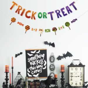 VILIFEVER Trick or Treat Banner for Halloween Party Decorations, Spooky Candy Garland Bunting Wall Home Decor Halloween Theme Baby Shower Birthday Party Supplies Office Classroom Decorations