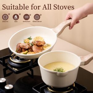 JEETEE 18 Pcs Pots and Pans Set, Pot Sets for Cooking Nonstick, Healthy kitchen Cookware Sets, PFAS and PFOA Free (Beige)