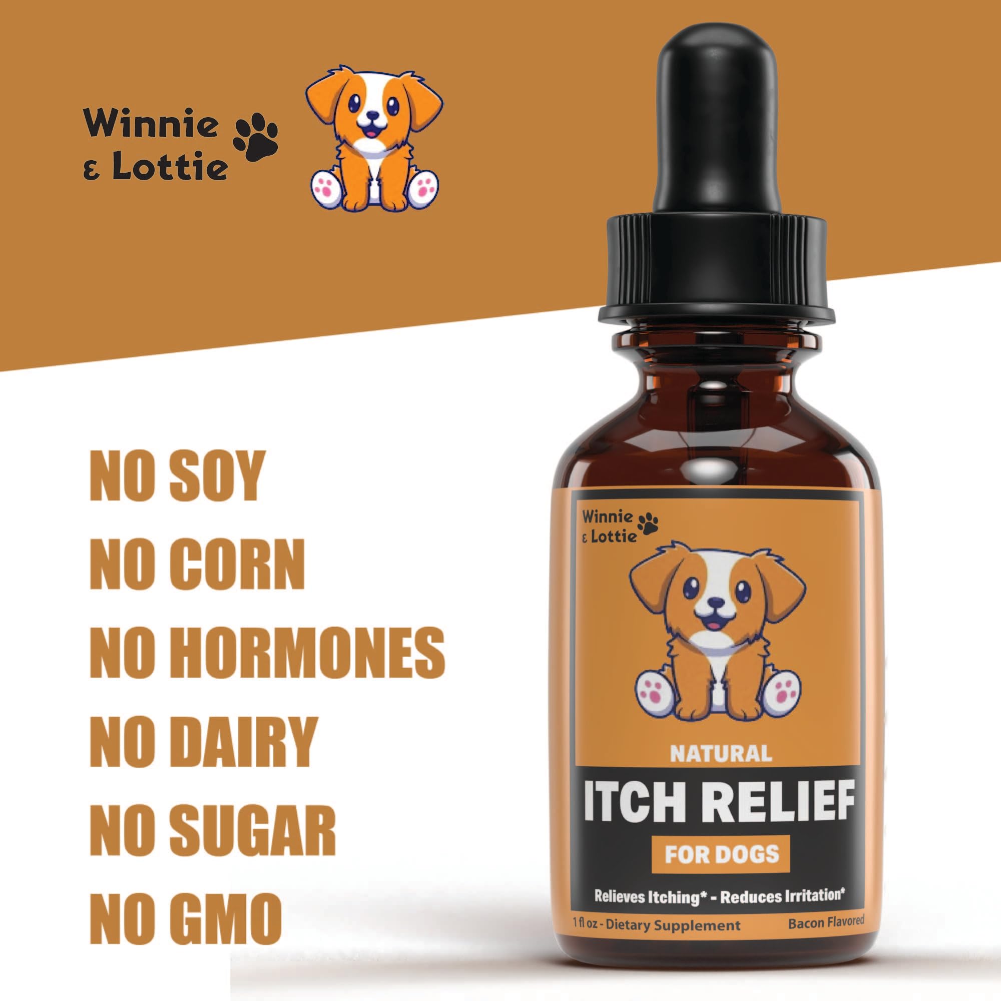 Natural Itch Relief for Dogs | Dog Itch Relief | Helps to Naturally Reduce Itching, Scratching, & More | Allergy Relief for Dogs Itching | Yeast Infection Treatment for Dogs | 1 fl oz | Bacon Flavor