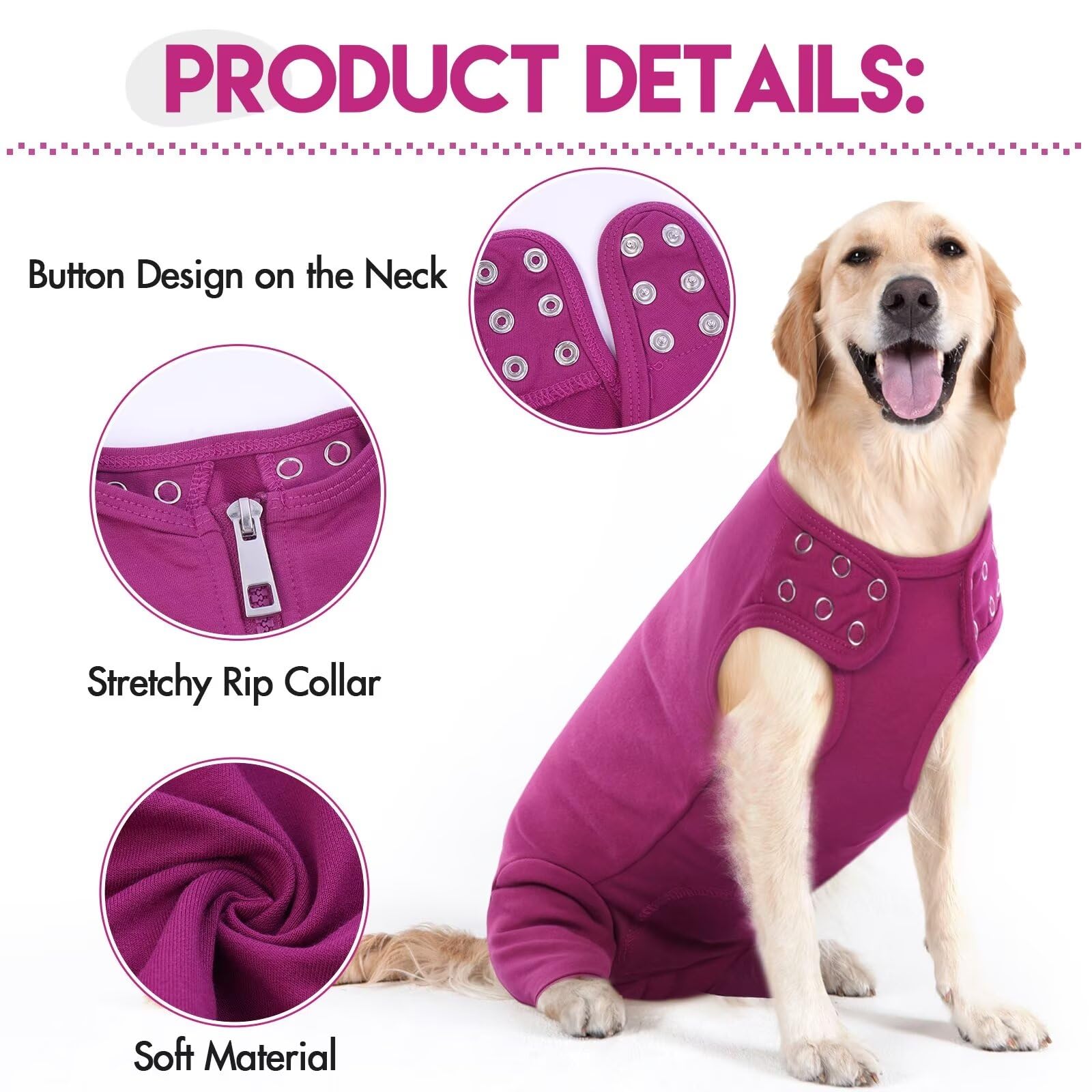 IDOMIK Dog Recovery Suit,Thigh Wound Protective Sleeve for Dogs,Anti Licking Dog Rear Leg Sleeve,Male Female Dog Surgical Clothes,Dog Surgical Suit with Pants Cover,Cone Collar Alternative,Purple,2XL