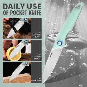 Harnds Folding Pocket Knife, Camping Knife, Survival Knife, Men's Folding Knife, Suitable for Daily Life and Outdoor Hiking, Fishing Use (Transparent Cyan)