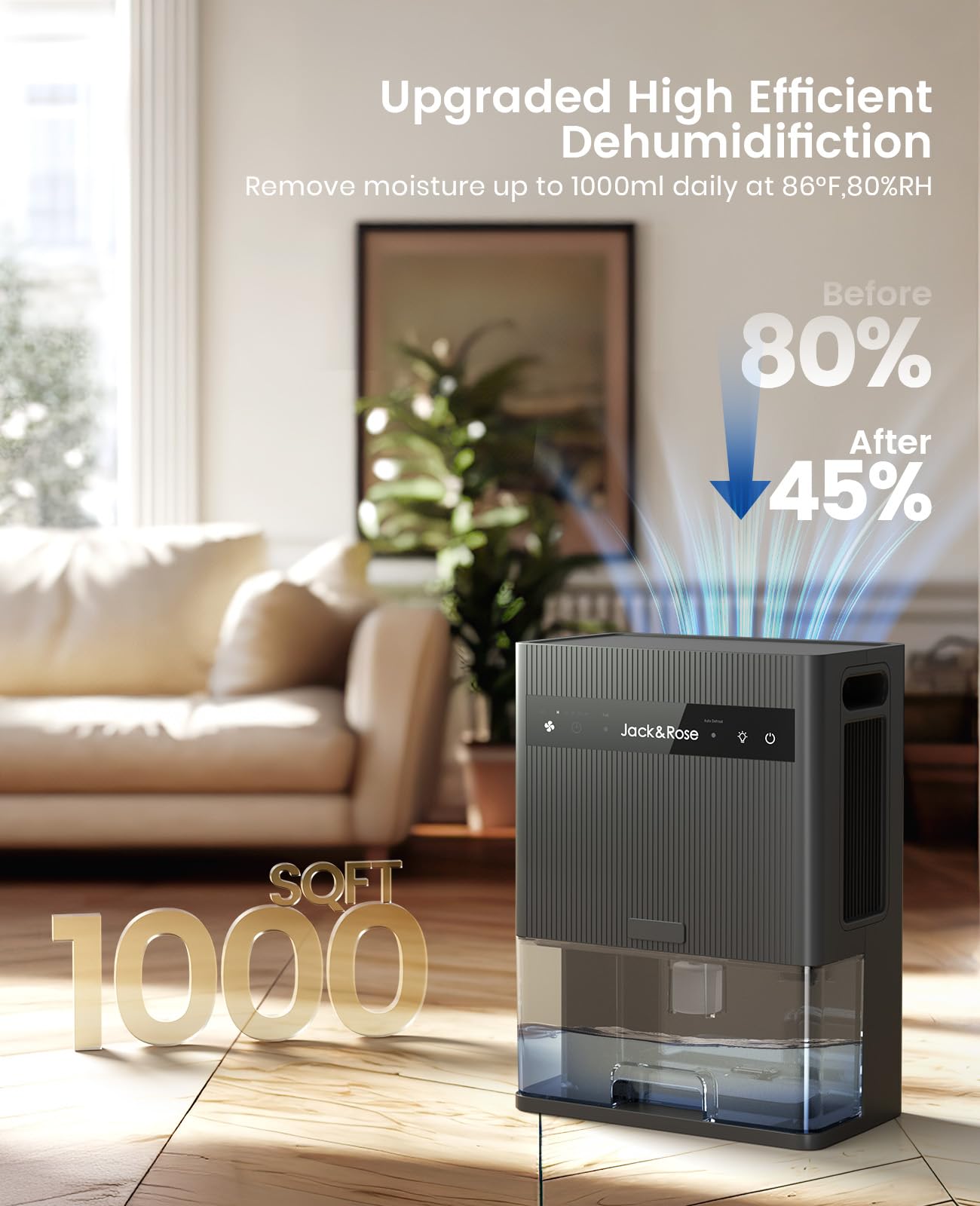 Dehumidifier For Bedroom (1000 sq. ft),95 OZ Water Tank, Portable Small Dehumidifier For Rv,Garage Dehumidifier