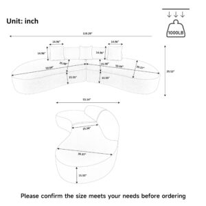119.29“ Curved Sofa, Modern Minimalist Modular Sectional Sofa, Cloud Couch Boucle Sofa for Living Room, Bedroom, Office, No Assembly Required, Beige